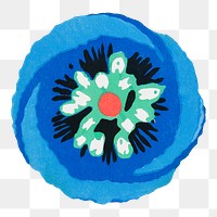 Blue flower png sticker, Art Nouveau floral collage clipart