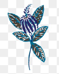 Blue flower png sticker, Art Nouveau floral collage clipart