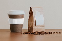 Cork reusable cup with coffee beans design element