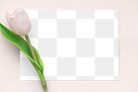 Pink tulip flower on a card mockup 
