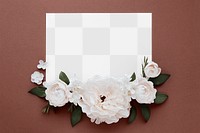 White peony card mockup on a red background 