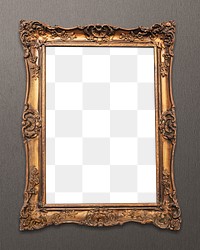 Vintage gold picture frame mockup transparent png