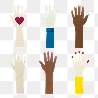 Paper craft hands of diversity design element set