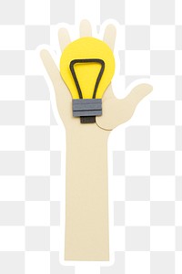 Hand holding a light bulb paper craft sticker