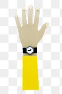 Hand with a wrist watch paper craft design element