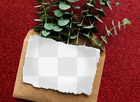 Card png mockup on envelope with leaves