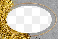 Gold shimmering oval frame on a gray background 