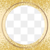 Gold shimmering round frame on a yellow background 