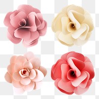 Rose and camellia paper flower png set