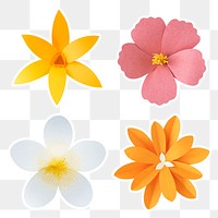 Tropical flower sticker paper craft png set