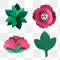 Poppy and leaf sticker paper craft png set