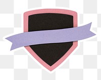 Badge with purple ribbon design element