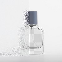 Png perfume bottle mockup with patterned glass texture product backdrop