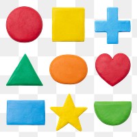 Png cute geometric shapes dry clay colorful graphic for kids set