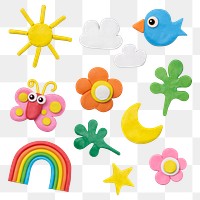 Png cute nature dry clay colorful craft graphic for kids set