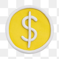 Png dollar coin clay icon cute handmade finance creative craft graphic