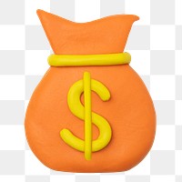 Png money bag clay icon cute DIY finance creative craft graphic