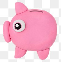 Png piggy bank clay icon cute handmade finance creative craft graphic