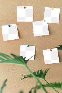 Notes mockup png, pinned on brown corkboard