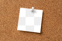 Paper png mockup, note pinned on corkboard