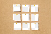 Notes mockup png, pinned on brown corkboard