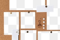 Paper png mockup, note pinned on corkboard