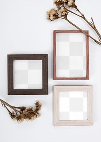 Wooden picture frames mockup png on the wall home decor