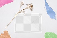 Transparent letter envelope mockup png stationery on the table