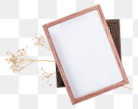 Wooden picture frame mockup png with aesthetic dried flower