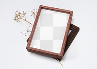 Wooden picture frame mockup png with aesthetic dried flower