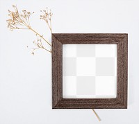 Wooden picture frame mockup png with aesthetic dried flower