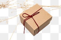 Kraft gift box mockup png with red bow rope in minimal style