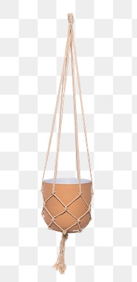 Macrame png mockup hanging pot for plants