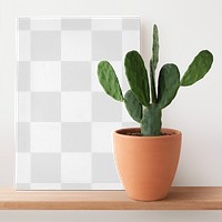 Png canvas next to a catus in a pot