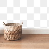 Wall mockup png with rattan basket
