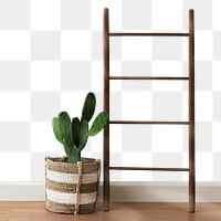 Wall mockup png with rattan basket and ladder