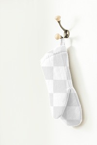 Oven mitt png mockup, white kitchen wall