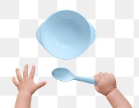 Baby hands png cut out, holding spoon