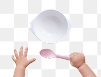 Baby hands png sticker, holding spoon