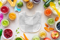 Png baby bib mockup newborn organic food ingredients