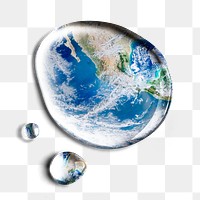 Global warming png sticker, planet water drop element