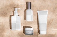 Cosmetic png mockup bottle, product packaging for beauty and skincare, flat lay set