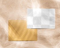 Paper mockup png, brown envelope flat lay