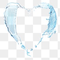 Heart water png, splashing sticker clipart