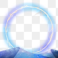 Frame png aesthetic, neon smoke blue circle shape design