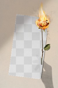 Paper png mockup, aesthetic flaming rose remix with blank design space