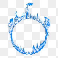 Flame png frame, blue circle shape, realistic burning fire