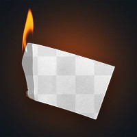 Burning png paper mockup, realistic flame, transparent blank design space