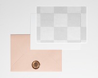 Invitation card mockup png, transparent paper, aesthetic flat lay stationery