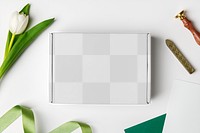 Mailing box png mockup, packaging design, transparent cardboard postal box flat lay